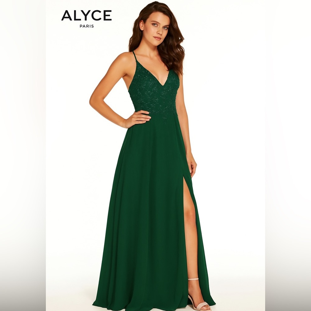 Alyce Paris Elegant Pine Green Evening Gown, style 60062 Size 12